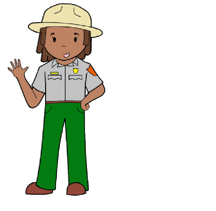 A cartoon drawing of a girl in a flat ranger hat.
