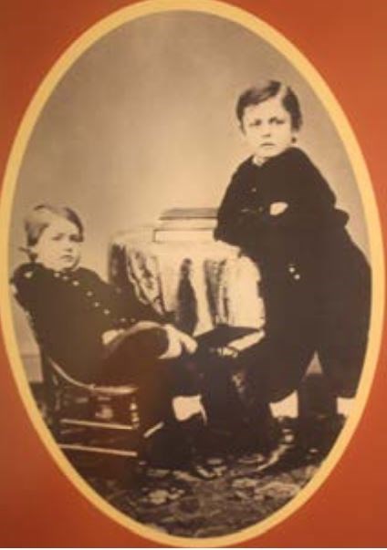 two little boys with brown hair standing for a picture