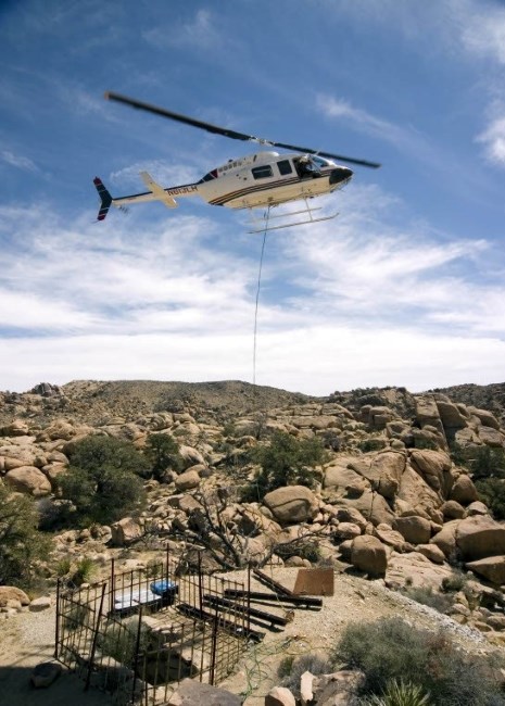 A helicopter delivering supplies