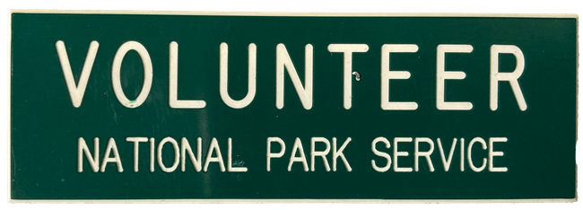 Green tag with Volunteer in white letters