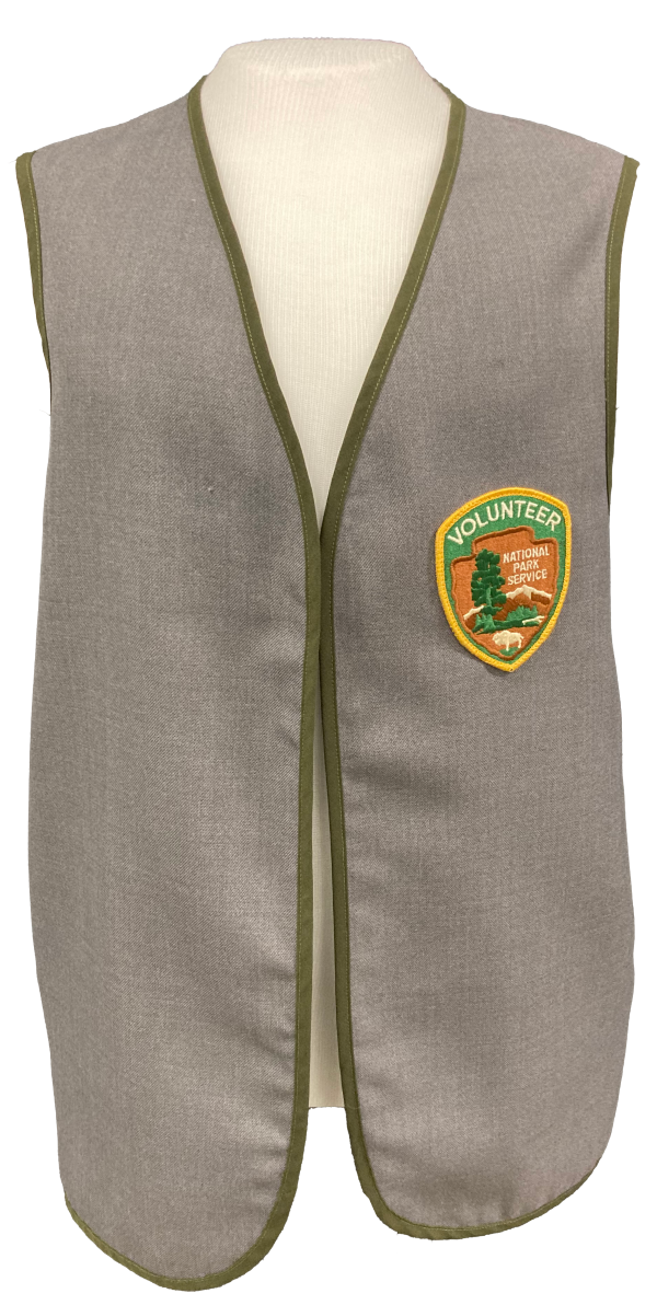 gray volunteer vest with volunteer patch