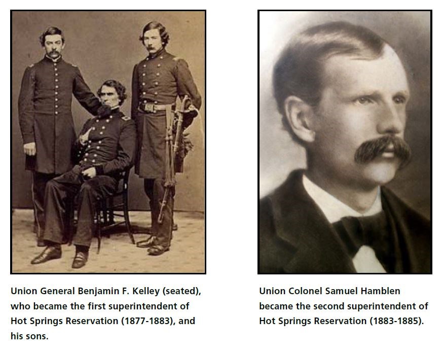 Union General Benjamin F. Kelley (seated) and Union Colonel Samuel Hamblen (right portrait)