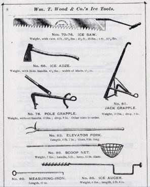 several historic ice cutting tools and descriptions