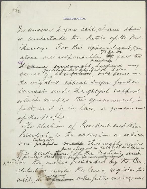 handwritten diary page of James A. Garfield