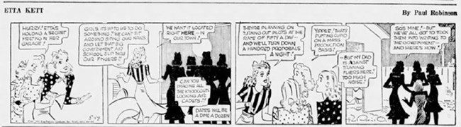 A black and white common strip titled Etta Kett depicting several women