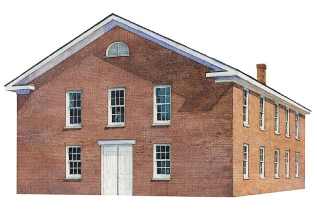 Illustration of a large brick building