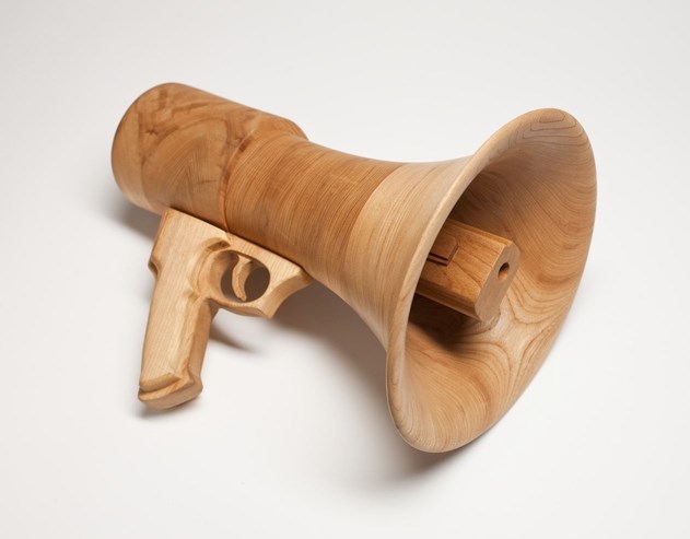 Wooden megaphone with wooden handle