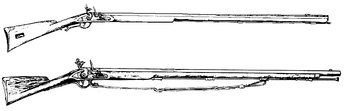 A drawing of a rifle and a musket