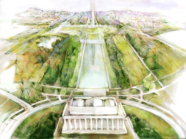 a watercolor illustration of the national mall