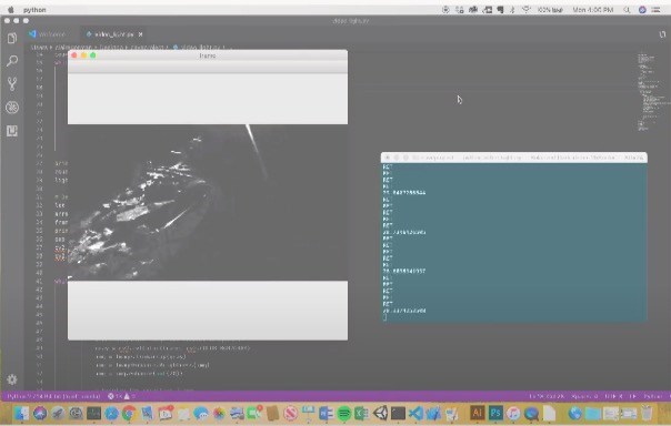 Screenshot of a python script to identify light levels in the video with spatial data.