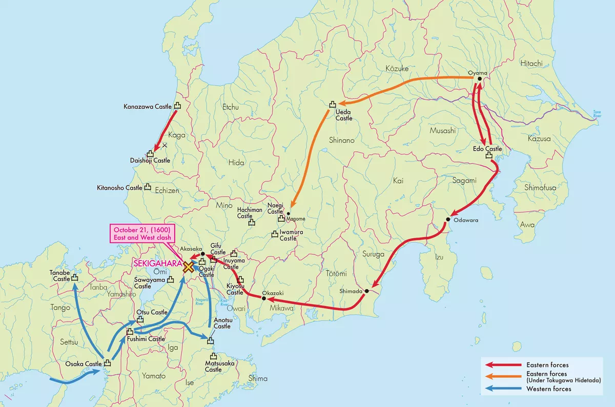 East and West Troop Movements Map of the Sekigahara Campaign