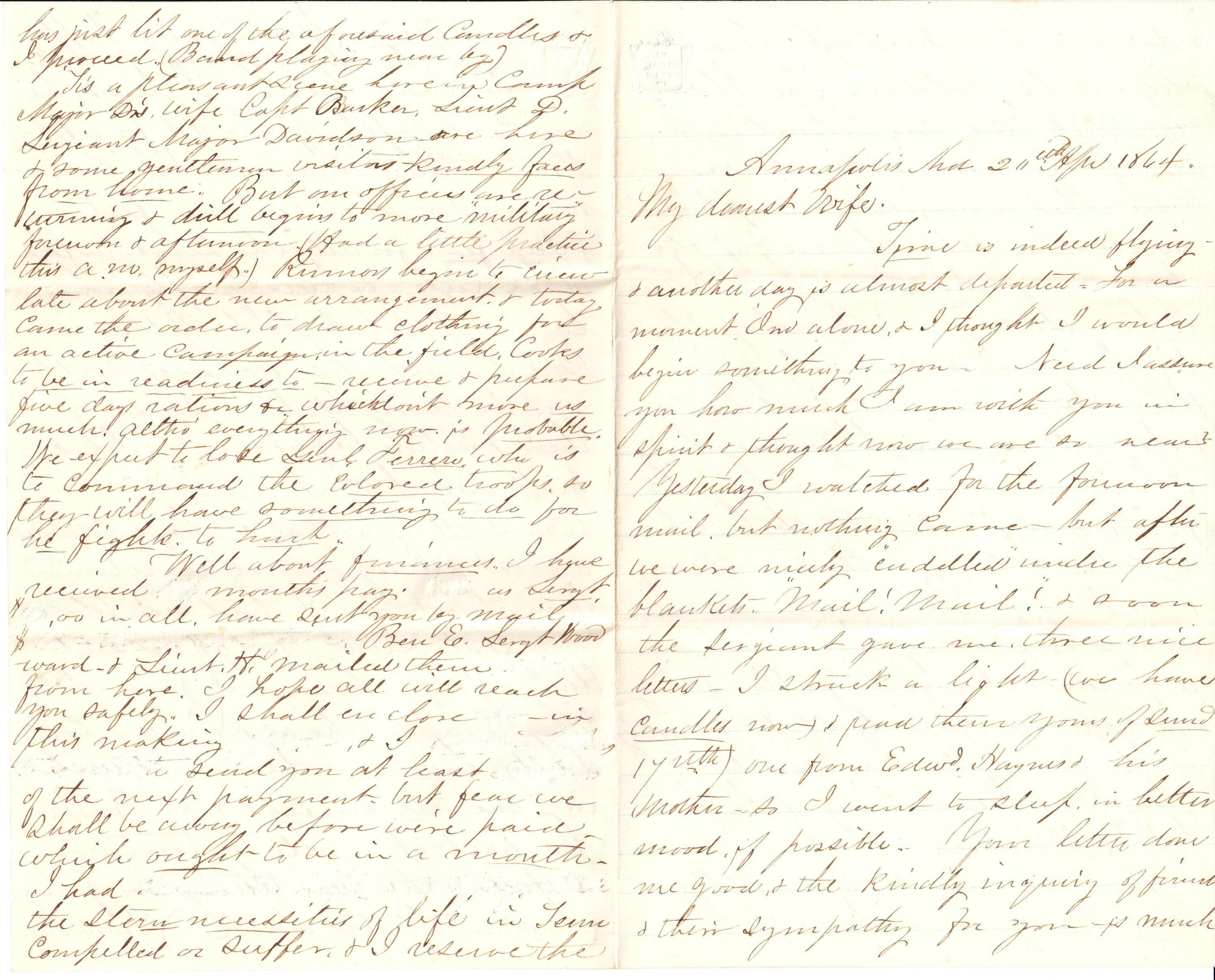 A letter from Jerome Peirce to his wife Allie.