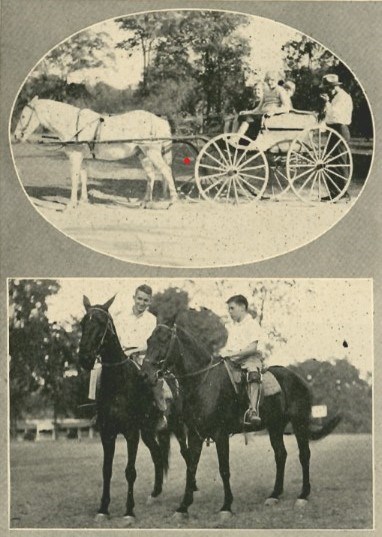 Two images of patients at Warm Springs on horseback.