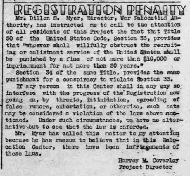 Text article describing legal penalties for interfering with registration process