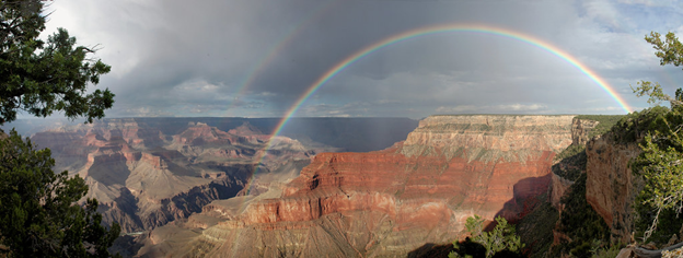 A double rainbow over the Grand Canyon