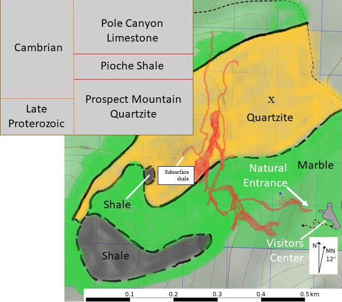 Map of the rock layers above Lehman Caves