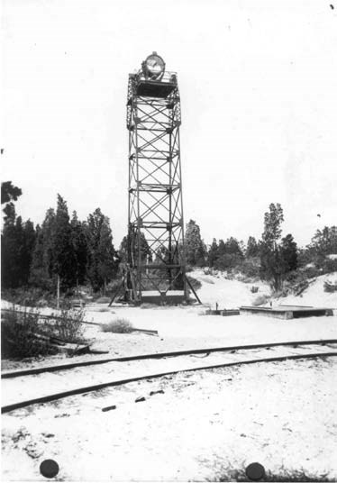 a searchlight tower in the upright position