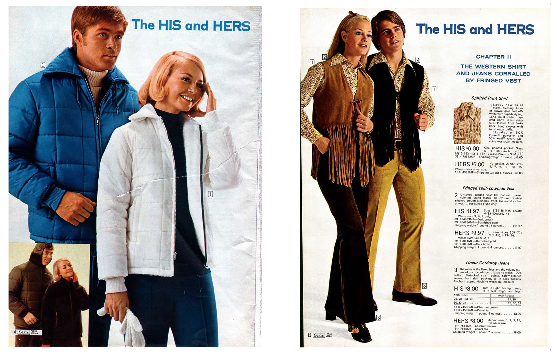 Catalog pages advertizing coats and pants