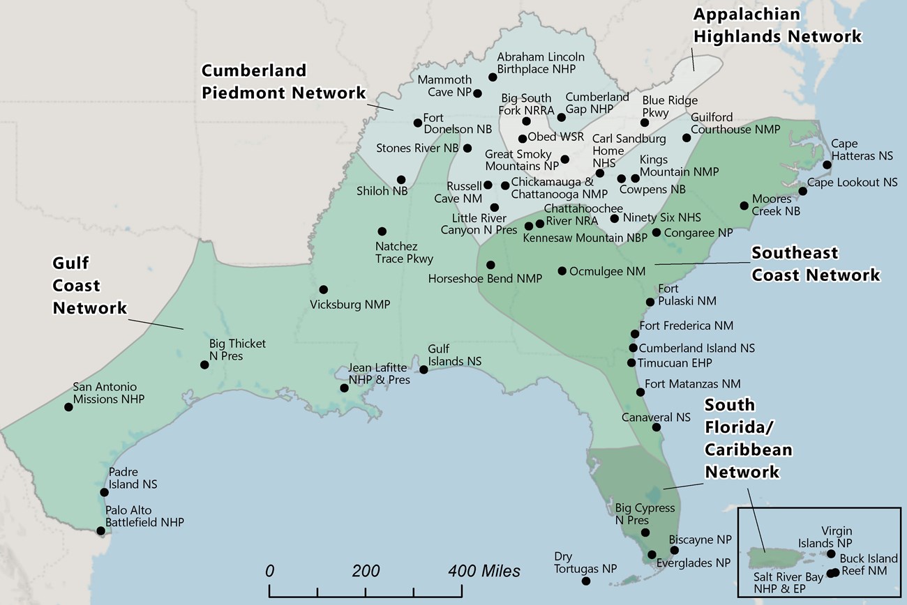 A map of the five networks in the Southeast region.