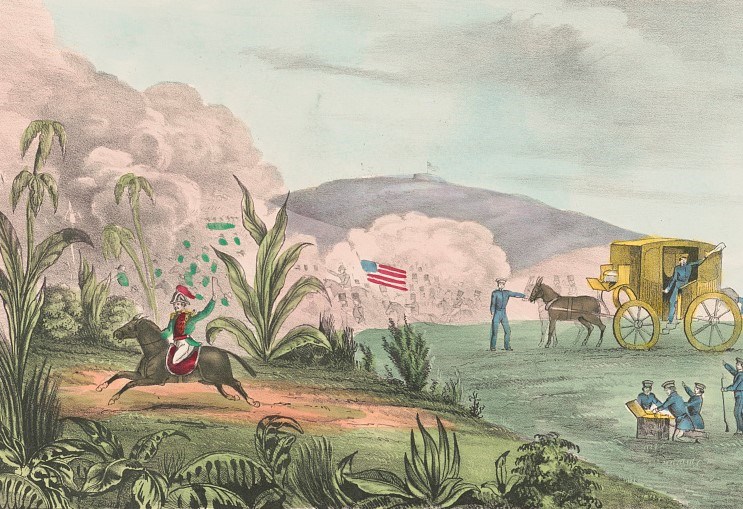 Lithograph depicting the flight of Santa Anna at the Battle of Cerro Gordo