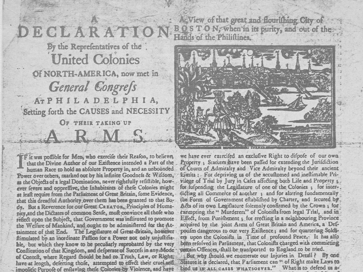 1775 Boston newspaper with the woodblock print of the harbor of Boston