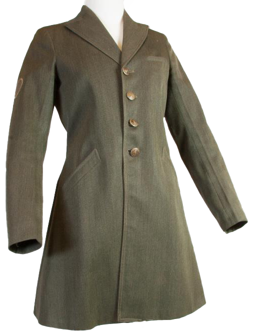 Thigh length green riding jacket with NPS buttons