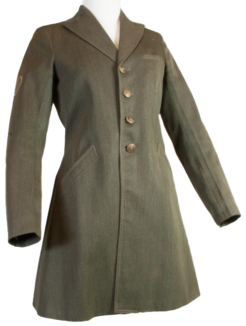 Thigh length green riding jacket with NPS buttons