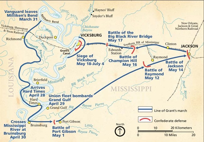 map showing the Vicksburg Campaign