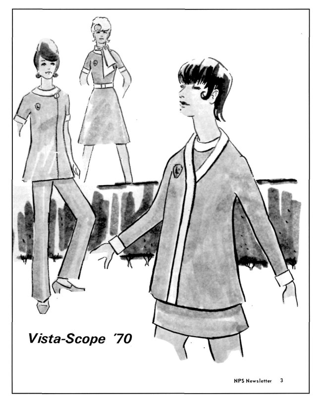sketches of women in uniforms with Vista-Scope '70 heading