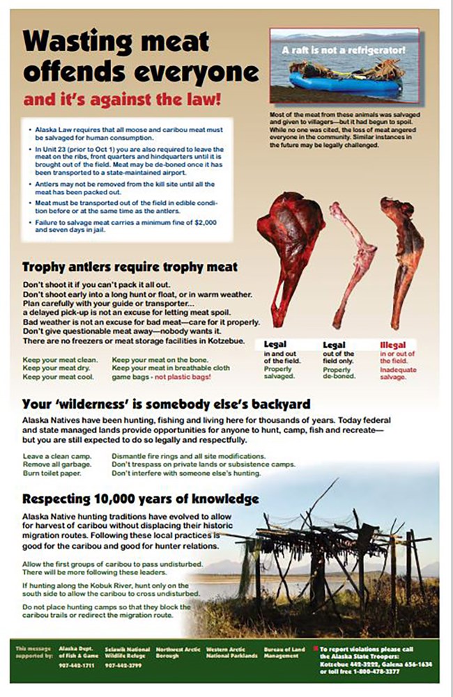 A poster to educate hunters not to waste meat.
