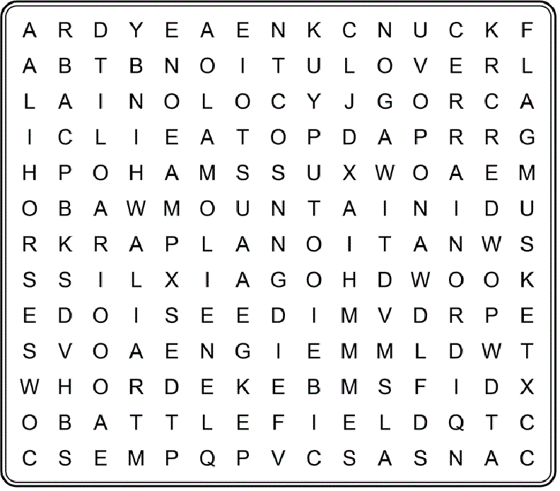 A grid of letters 15x13 has hidden words in it.