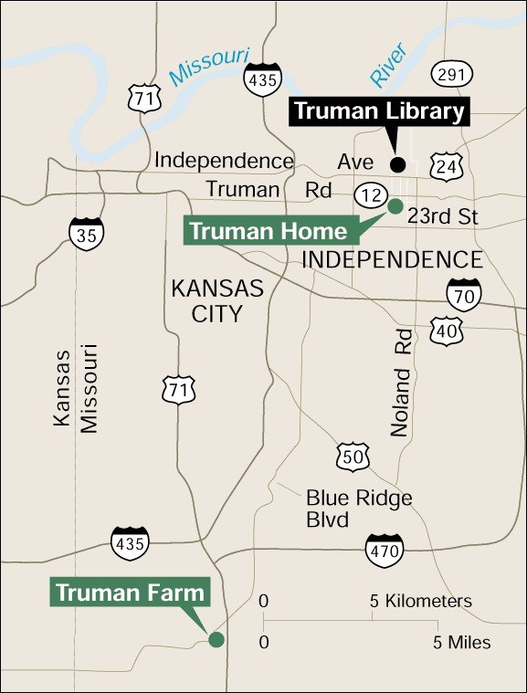 Map of Kansas City, Independence, and Grandview, Missouri.