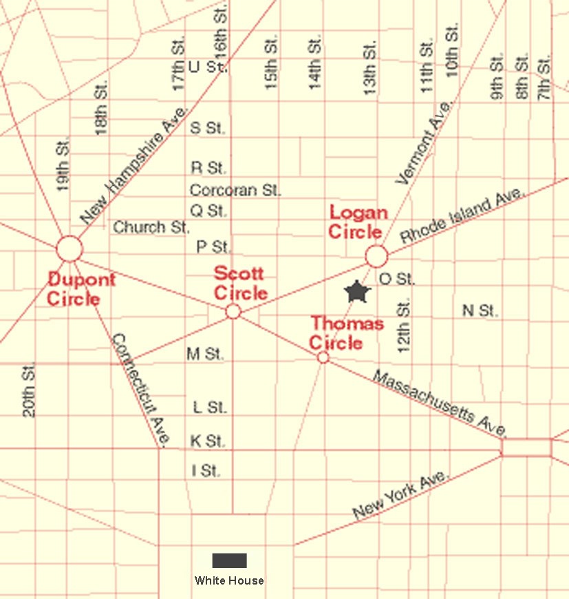 Map of Logan Circle in Washington, DC.