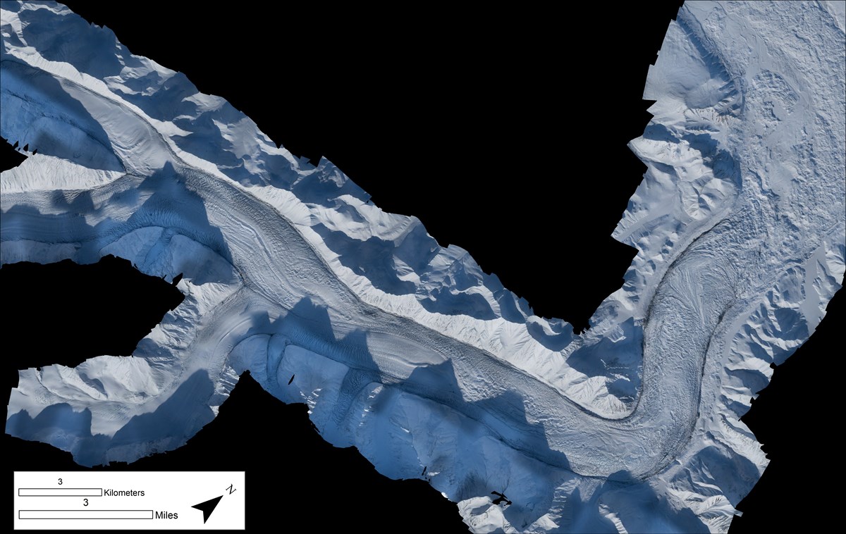 composite satellite imagery of a snowy glacier