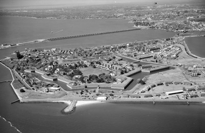 Fort Monroe after 1933, showing Hampton Roads and the city of Hampton beyond.