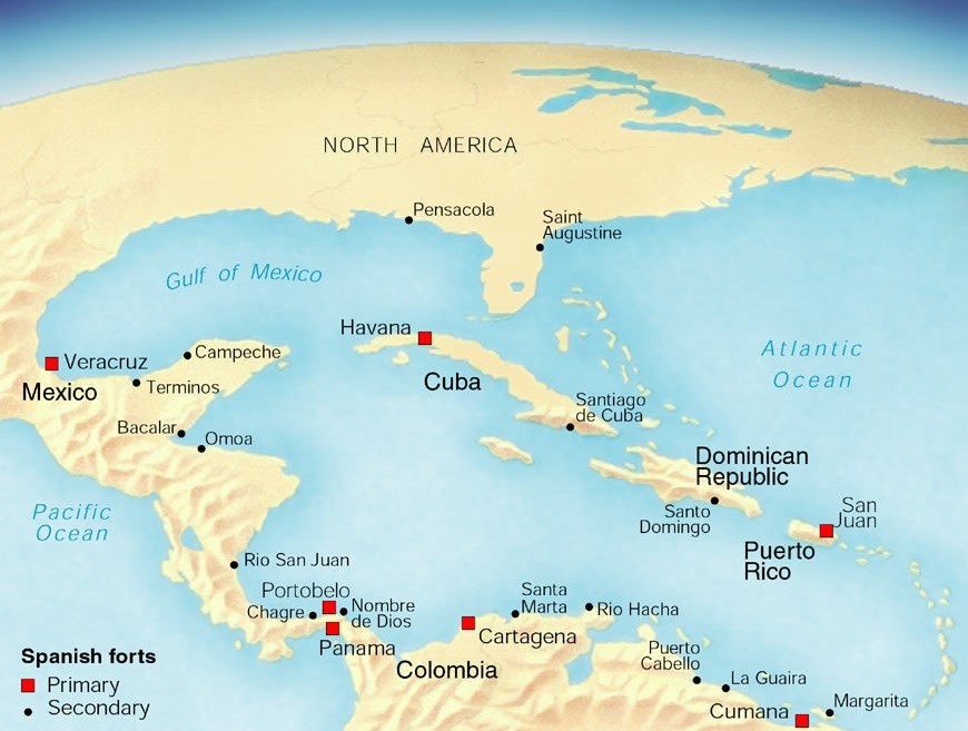 Map of Cuba and Central America.