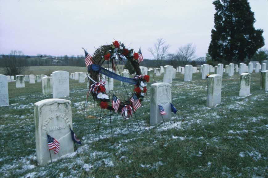 Commemoration wreath at a cemetery.