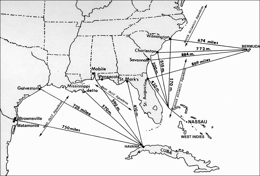 Map of Union's blockade of southern coasts.