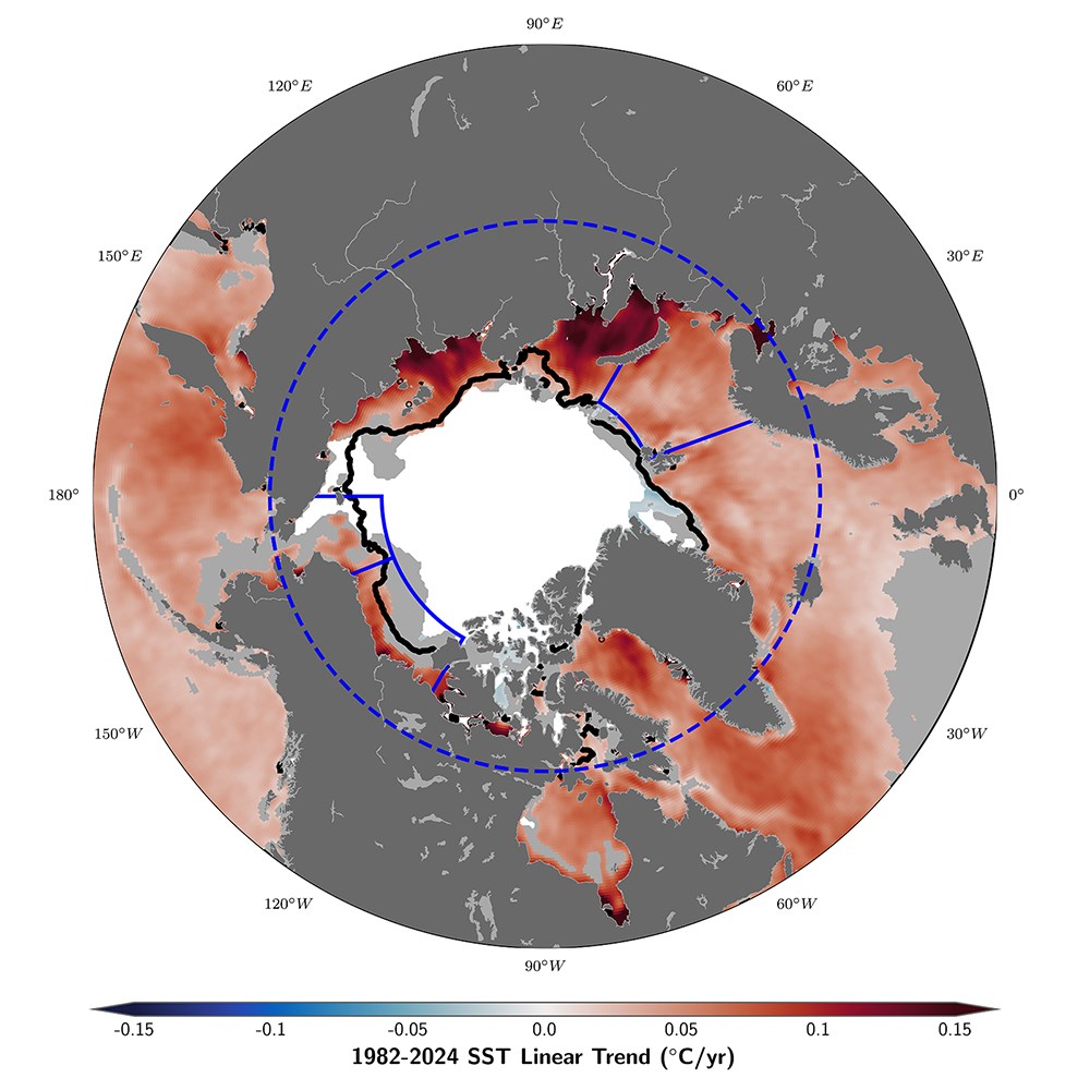 Pan-arctic view of sea surface temperature trends.