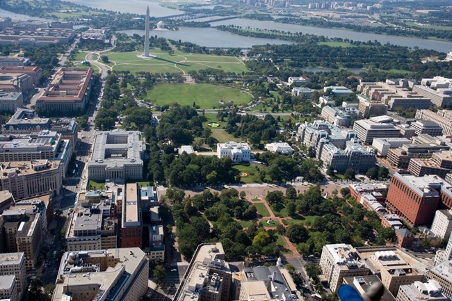 Lafayette Park and the surrounding area from an aerial view