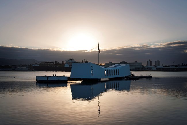 USS Arizona Memorial at Sundown. NPS photo