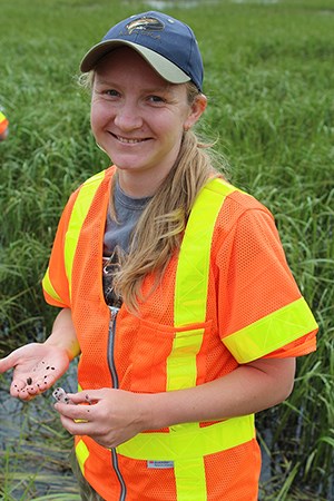 A Russian scientist works in the field