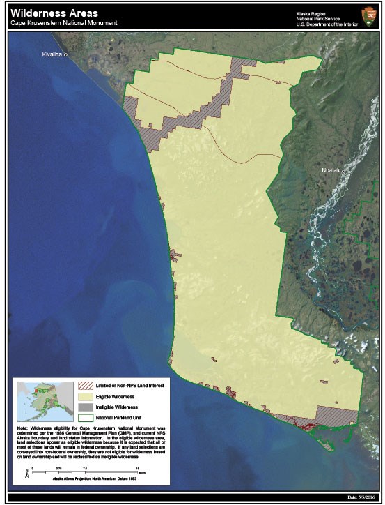 A map of Cape Krusenstern National Monument and wilderness designation areas.