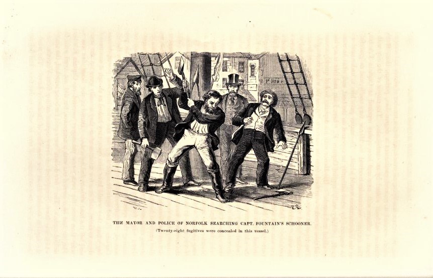 Engraving of Mayor and Police of Norfolk searching Capt. Fountain's Schooner