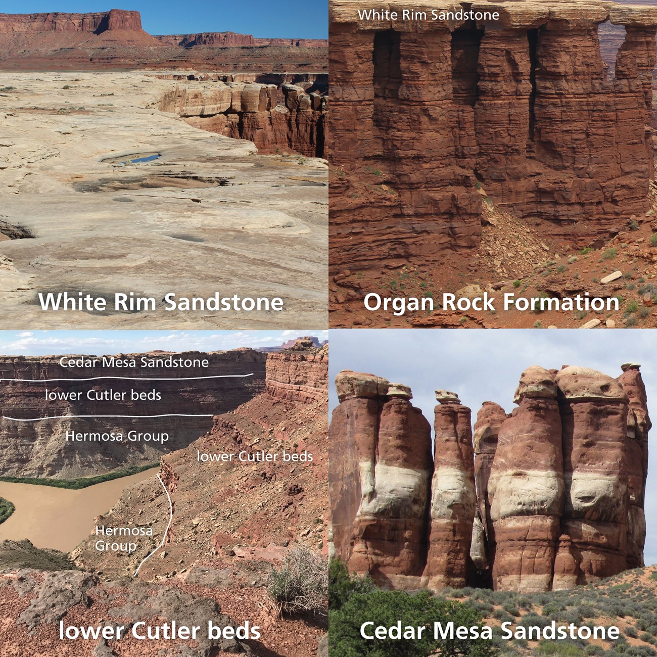 4 photos of geologic formations