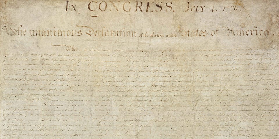Color image of the handwritten Declaration of Independence.