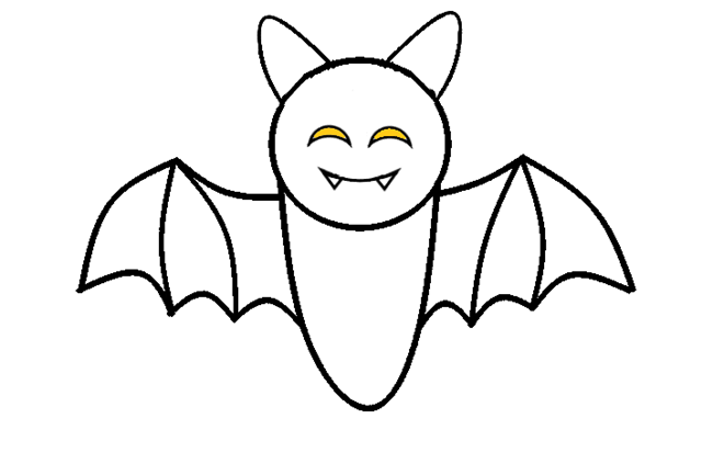 Completed drawing of a bat on a white background.