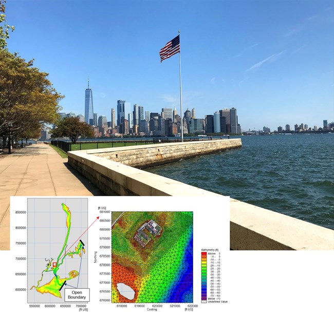 Ellis Island seawall and of the hydrodynamic modeling