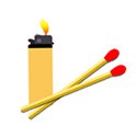 Illustration of a lighter and pair of matches