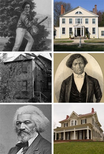 Collage of images relating to Frederick Douglass